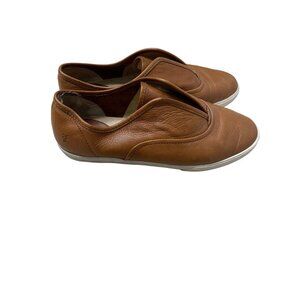 FRYE Mindy Slip-On Leather Sneaker Shoes in Cognac Tan Brown Women’s Size 8